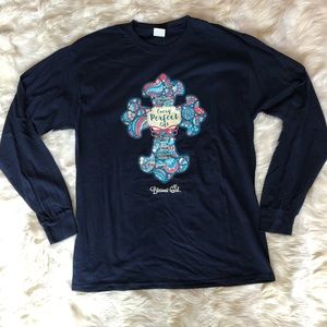 Navy “Fruit of the Loom” Long-Sleeve Tee W Cross